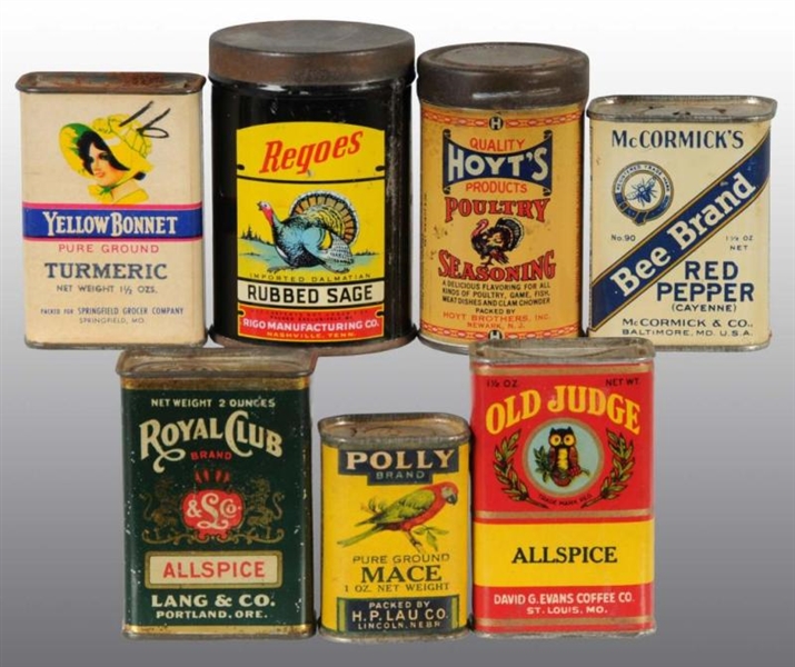 LOT OF 7: SPICE TINS.                             