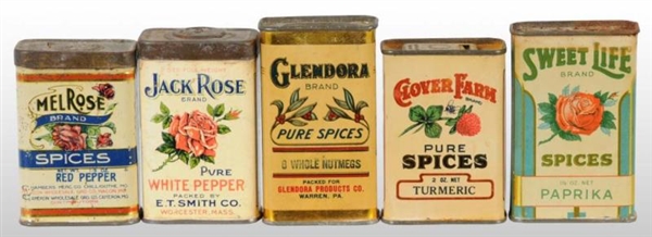LOT OF 5: SPICE TINS.                             