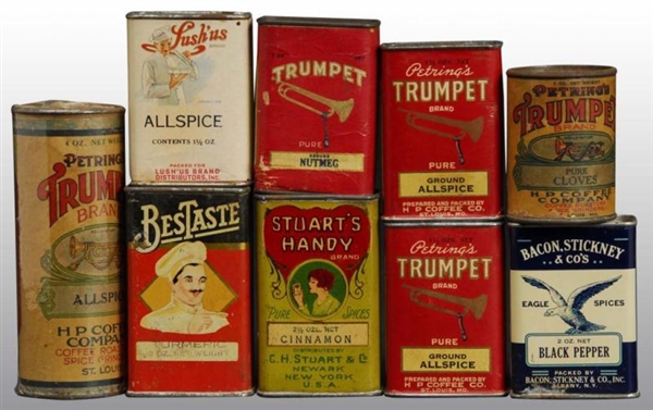 LOT OF 9: SPICE TINS.                             