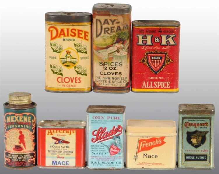 LOT OF 8: SPICE TINS.                             