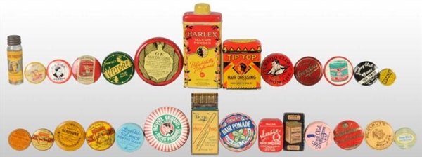 LOT OF 27: GROOMING PRODUCT-RELATED TINS.         