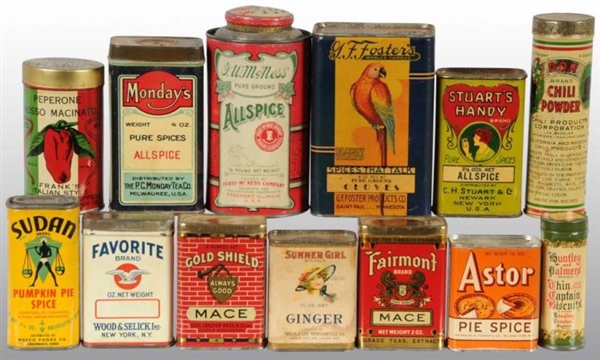 LOT OF 13: SPICE TINS.                            