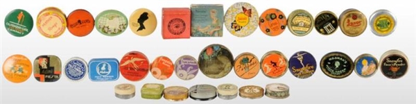LOT OF 34: SMALL COSMETIC TINS.                   