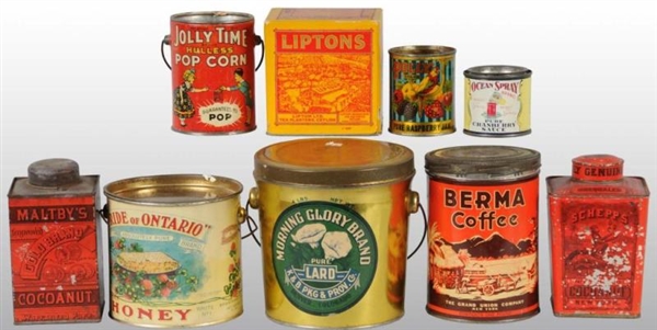 LOT OF 9: MISCELLANEOUS PRODUCT TINS.             