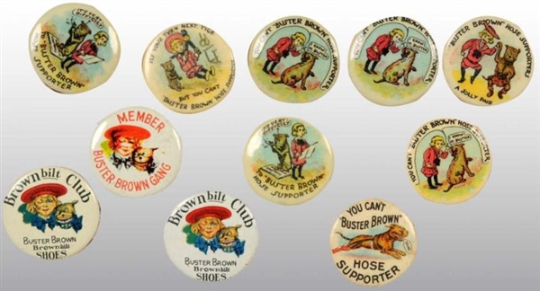 LOT OF 17: CHARACTER CAPS & BUSTER BROWN PINS.    