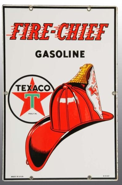 ENAMELED TEXACO FIRE CHIEF SIGN.                  