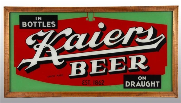 REVERSE-ON-GLASS KAIERS BEER SIGN.                