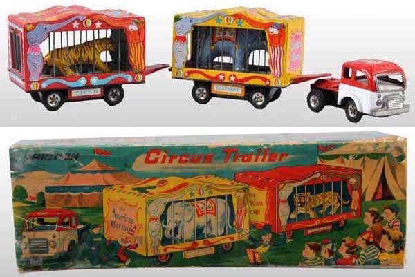 TIN JAPANESE FRICTION CIRCUS TRAILER TRUCK TOY.   
