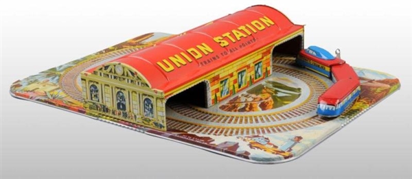 TIN AUTOMATIC TOY CO. UNION STATION TRAIN TOY.    