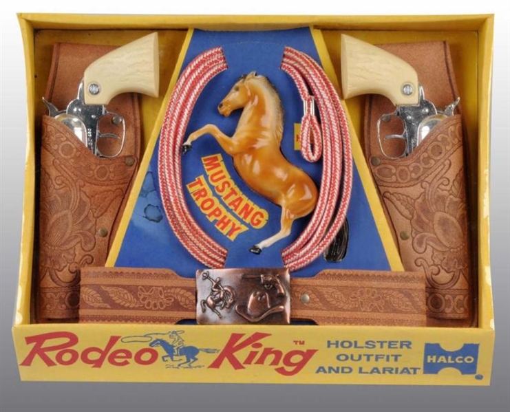 HALCO RODEO KING TOY DOUBLE GUN & HOLSTER SET.    