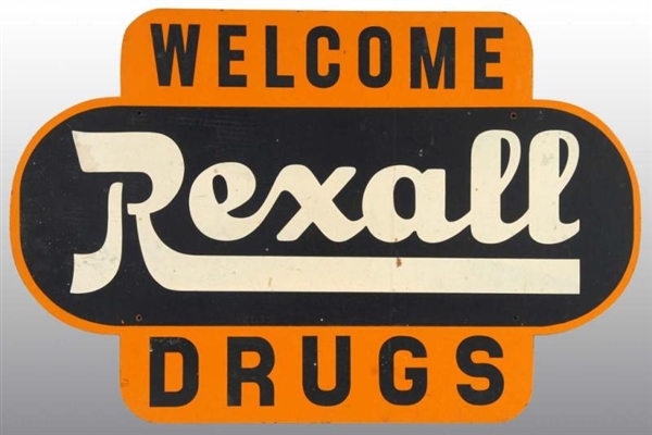 WOODEN REXALL WELCOME DRUGS SIGN.                 