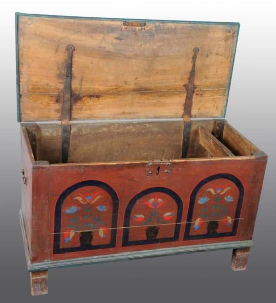 WOODEN PRIMITIVE PAINTED BLANKET CHEST.           