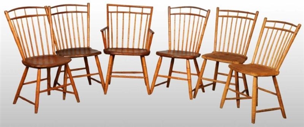SET OF 6: WOODEN SPINDLE BACK KITCHEN CHAIRS.     
