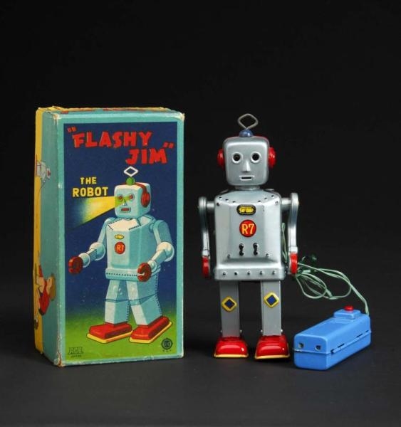 FLASHY JIM R7 BATTERY-OPERATED ROBOT.             