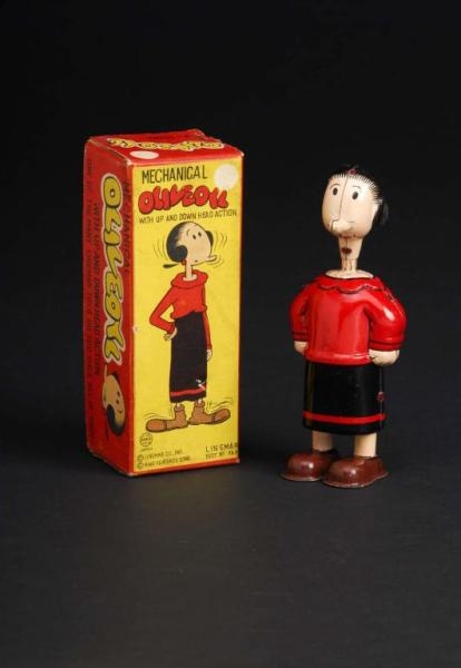 TIN LINEMAR OLIVE OYL UP & DOWN HEAD WIND-UP TOY. 
