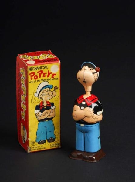 TIN LINEMAR POPEYE UP & DOWN HEAD WIND-UP TOY.    