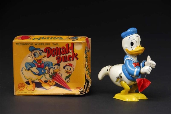 TIN LINEMAR DONALD DUCK WHIRLING TAIL WIND-UP TOY 