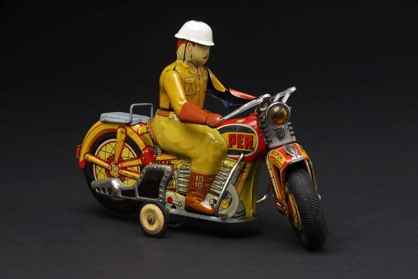 TIN TROOPER MOTORCYCLE FRICTION TOY.              