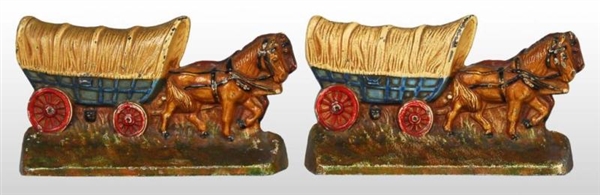 CAST IRON COVERED WAGON & TEAM OF HORSES BOOKENDS 