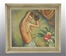 OIL PAINTING OF HALF NUDE WOMAN.                  