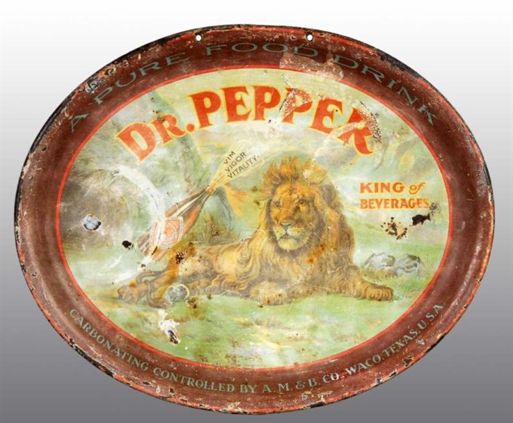 RARE TIN LITHO DR. PEPPER OVAL TRAY WITH LION.    