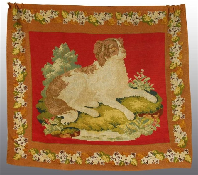 LARGE EMBROIDERED TAPESTRY OF DOG.                