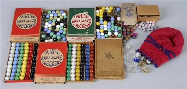 LOT OF 6 BOXED MARBLE SETS & 1 BAG OF MARBLES.    
