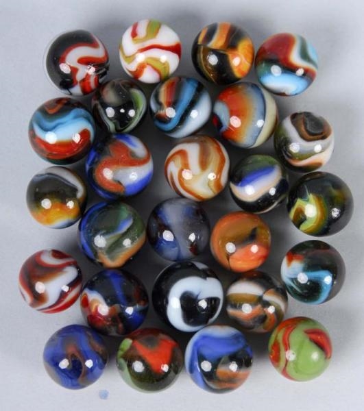 LOT OF 26: MACHINE-MADE MARBLES.                  