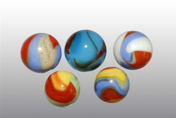 LOT OF 5: MACHINE-MADE MARBLES.                   