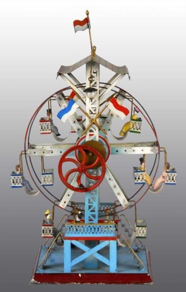 TIN HAND-PAINTED STEAM-DRIVEN FERRIS WHEEL TOY.   