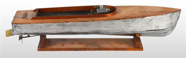 TIN & WOOD BOUCHER LIVE STEAM BOAT TOY.           