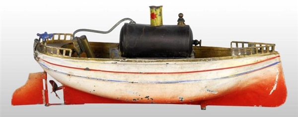 HAND-PAINTED LIVE STEAM PLANK BOAT TOY.           