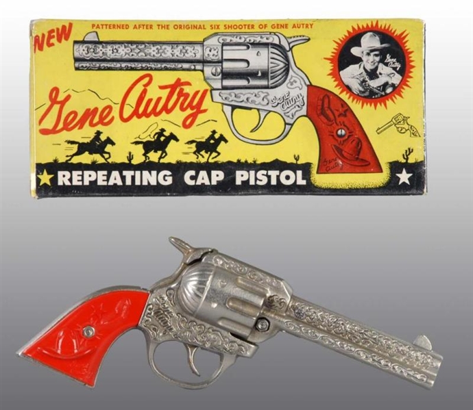 CAST IRON KENTON GENE AUTRY LONG BARREL CAP GUN.  