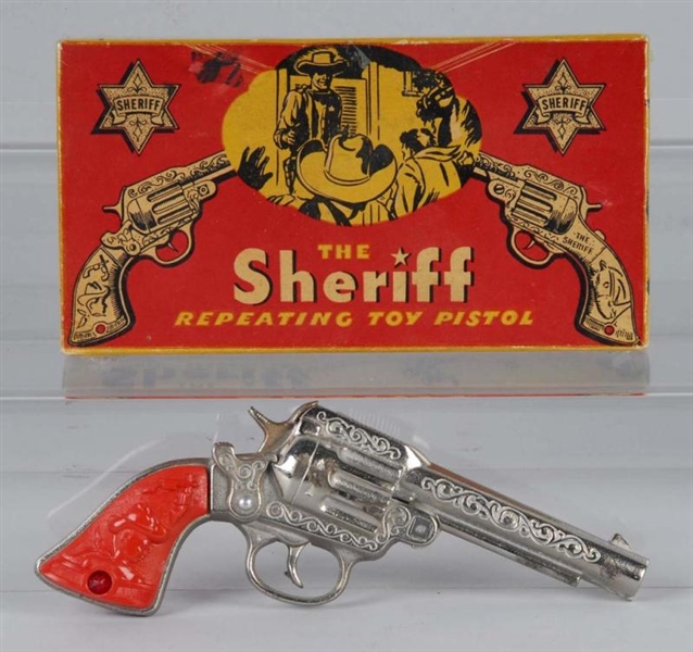 CAST IRON STEVENS SHERIFF CAP GUN.                