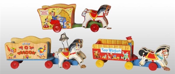LOT OF 3: FISHER PRICE HORSE-DRAWN WAGON TOYS.    