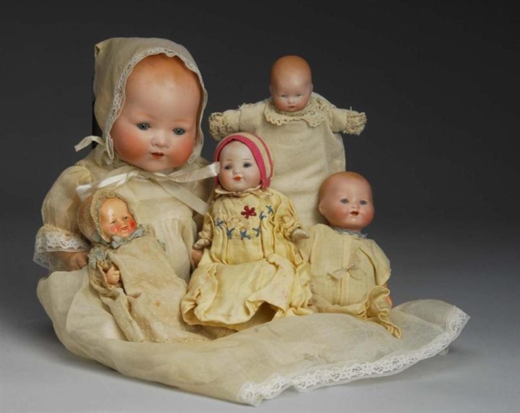 LOT OF 5: BISQUE BABY DOLLS.                      