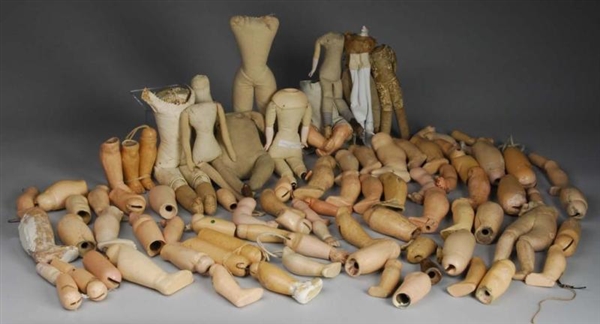 LARGE LOT  OF ANTIQUE DOLL PARTS AND BODIES.      