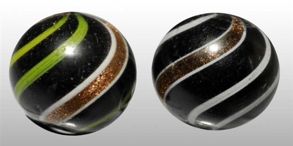LOT OF 2: BLACK OPAQUE LUTZ MARBLES.              