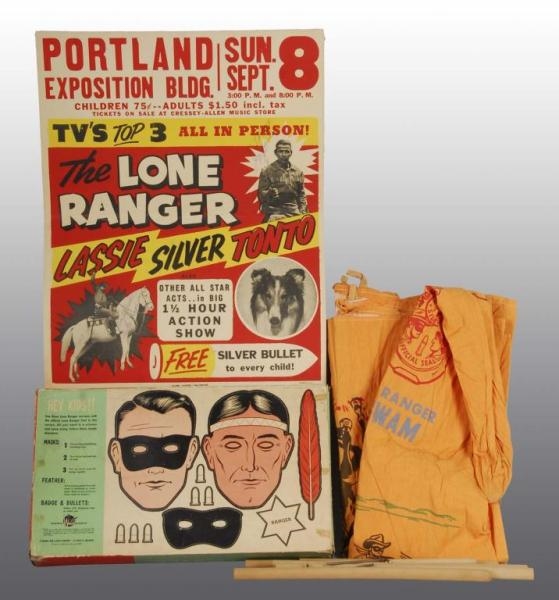 LONE RANGER TENT SET IN BOX & SIGNED POSTER.      