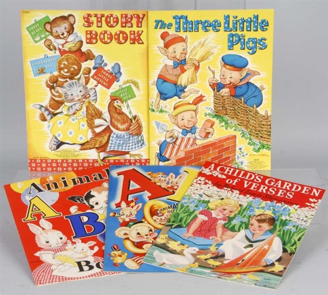 LOT OF 5: STORY AND COLORING BOOKS.               