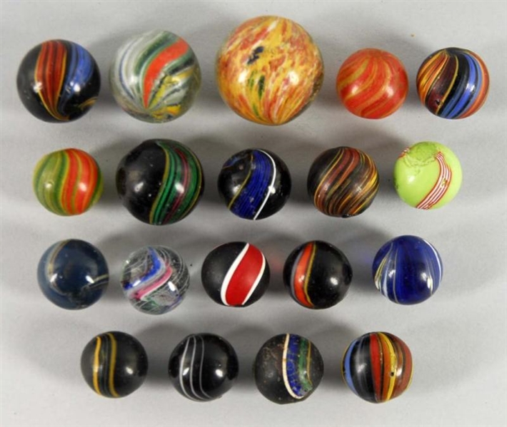 LOT OF 19: SMALL ASSORTED MARBLES.                