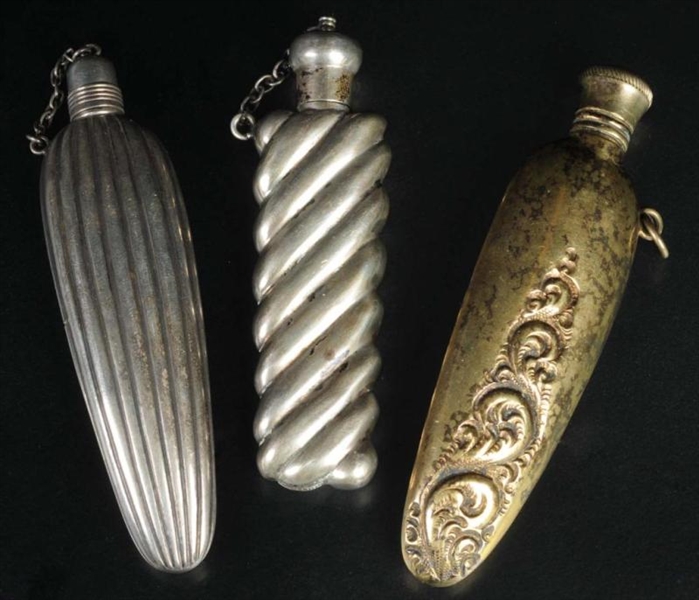 LOT OF 3: ANTIQUE STERLING SILVER PERFUME BOTTLES 