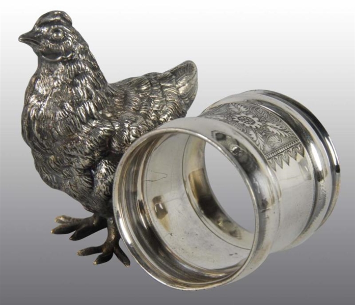 LARGE STANDING CHICKEN FIGURAL NAPKIN RING.       