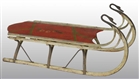 PAINTED WOODEN SLED WITH SWAN HEADS.              