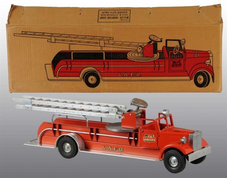 PRESSED STEEL SMITH-MILLER MIC FIRE TRUCK TOY.    