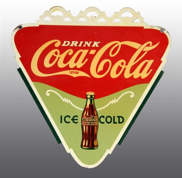 METAL 2-SIDED COCA-COLA TRIANGLE SIGN.            