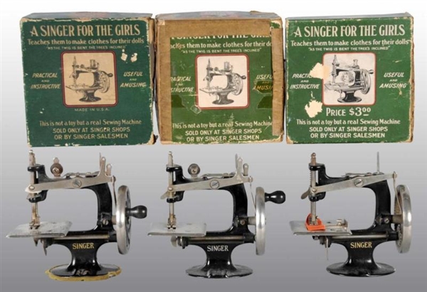LOT OF 3: SINGER CHILDS TOY SEWING MACHINES.     