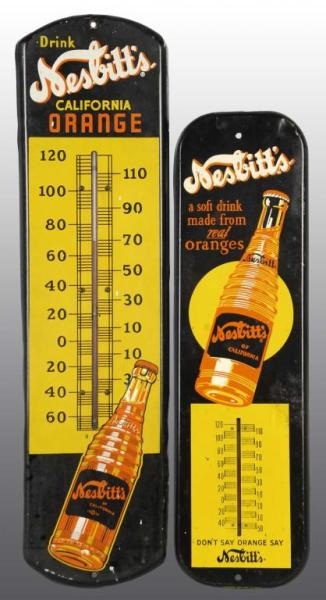 LOT OF 2: TIN NESBITTS SODA THERMOMETERS.        