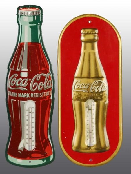 LOT OF 2: TIN COCA-COLA THERMOMETERS.             