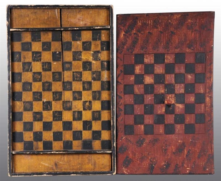 LOT OF 2: EARLY WOODEN CHESS & CHECKERBOARDS.     
